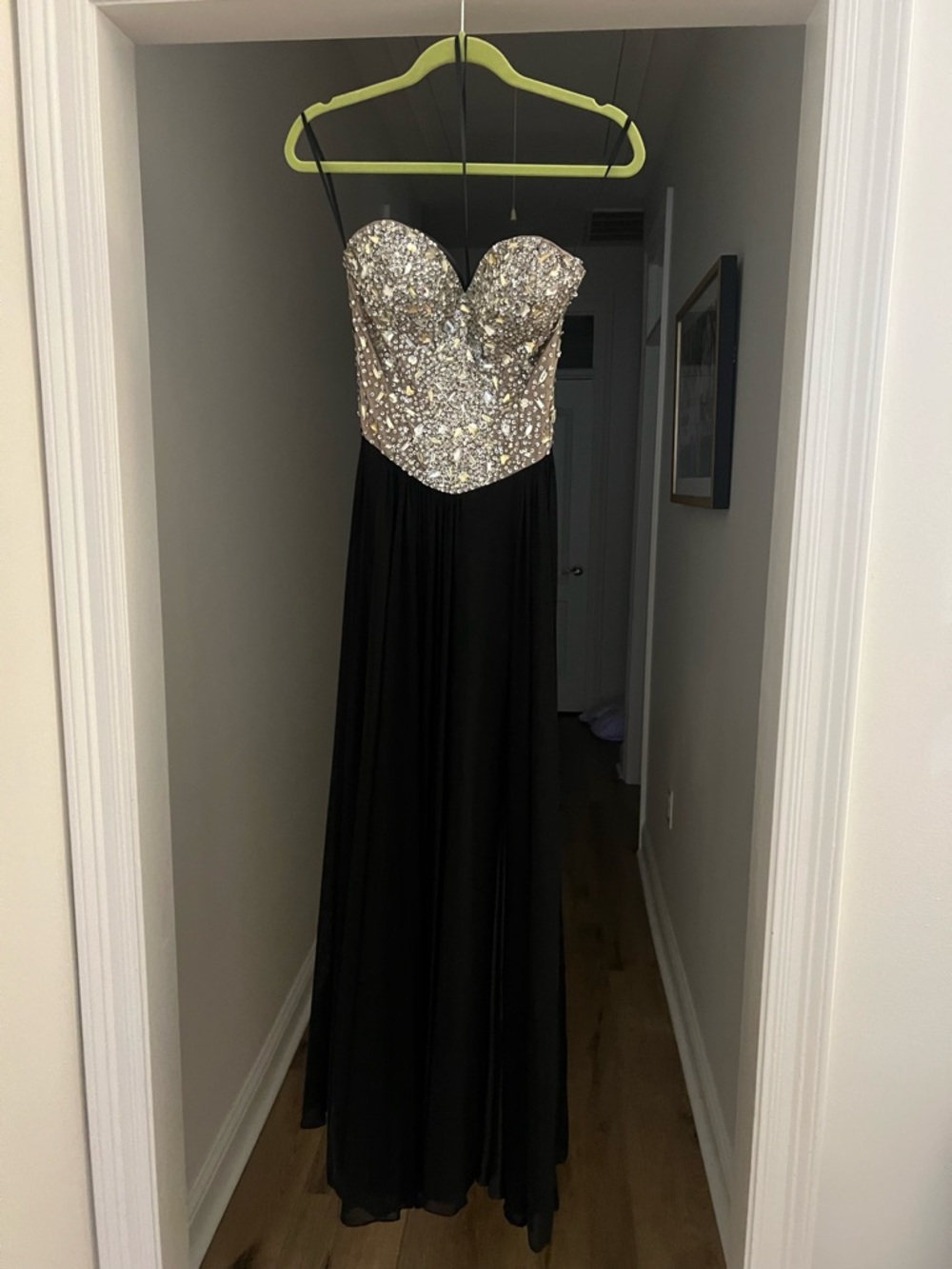 Aspeed Black Gown with Silver Sequin Bodice